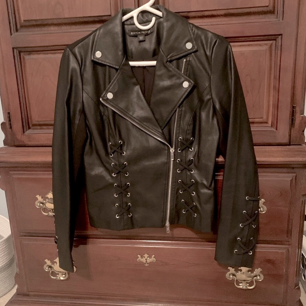 Faux leather black jacket size 4 from Boston Proper